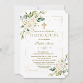 ラグジュアリーホワイトフラワーズ金ゴールドグリッターフレーム献身 招待状 (正面)