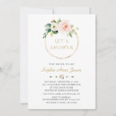 ラグジュアリーホワイトフラワーズ金ゴールドフレームブライダルシャワー 招待状 (正面)