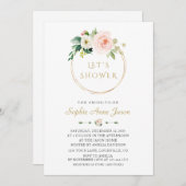 ラグジュアリーホワイトフラワーズ金ゴールドフレームブライダルシャワー 招待状 (正面/裏面)