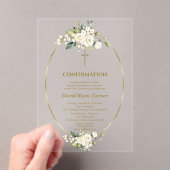 ラグジュアリーホワイトフラワーズ金ゴールドボーイ確認 アクリル招待状 (インサイチュ (ポータブル))