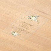 ラグジュアリーホワイトフラワーズ金ゴールドボーイ確認 アクリル招待状 (レイダウン)