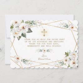 ラグジュアリーホワイトフラワーズ1st誕生日バプテスマ サンキューカード