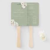 ラグジュアリーホワイトフローラプレミアムセージ結婚式 プログラム ハンドファン (正面&裏面)