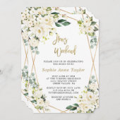 ラグジュアリーホワイトフローラ金ゴールドバチェロレッテ週末 招待状 (正面/裏面)