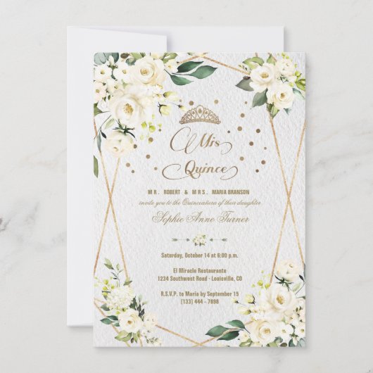 ラグジュアリーホワイトフローラ金ゴールドミクリンスキンセアニラ 招待状 (正面)