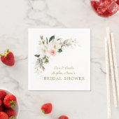 ラグジュアリーホワイトマグノリアピンクフローラブライダルシャワー スタンダードカクテルナプキン (インサイチュ)