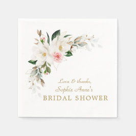 ラグジュアリーホワイトマグノリアピンクフローラブライダルシャワー スタンダードカクテルナプキン