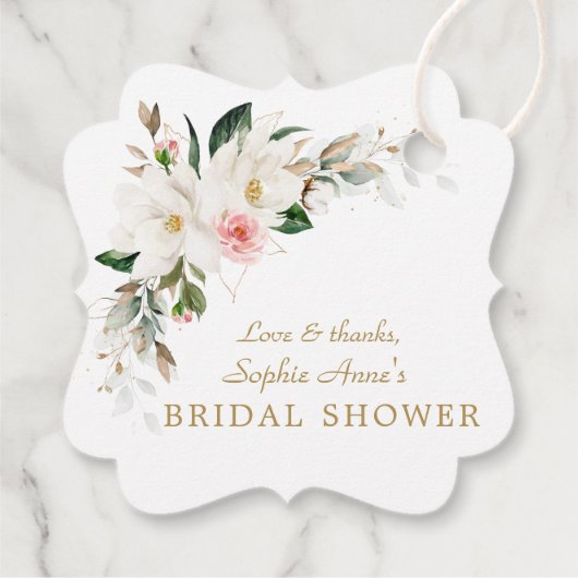 ラグジュアリーホワイトマグノリアピンクフローラブライダルシャワー フェイバータグ (裏面)