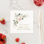 ラグジュアリーホワイトマグノリアピンクフローラベビーシャワー スタンダードカクテルナプキン (インサイチュ)