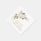 ラグジュアリーホワイトマグノリアピンクフローラベビーシャワー スタンダードカクテルナプキン (角)