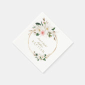 ラグジュアリーホワイトマグノリアピンクフローラ金ゴールドバプテスマ スタンダードカクテルナプキン (角)