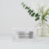 ラグジュアリーホワイトマーブルアゲートグラムシルバーフォイル 名刺 (スタンド正面)