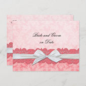 ラグジュアリーホワイトリボンピンクダ救マスク日付カード 案内ポストカード (正面/裏面)