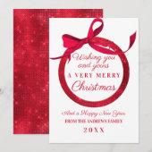 ラグジュアリーホワイトレッドグリッターボウオーナメントクリスマス シーズンカード (正面/裏面)