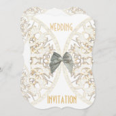 ラグジュアリーホワイトレース紙カットダマスク結婚式 招待状 (正面/裏面)