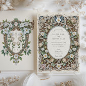 ラグジュアリーホワイトローズアールヌーボー結婚ズ 招待状