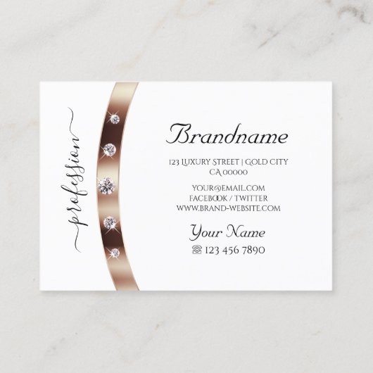 ラグジュアリーホワイトローズ金ゴールドとモノグラムとダイヤモンド 名刺 (裏面)