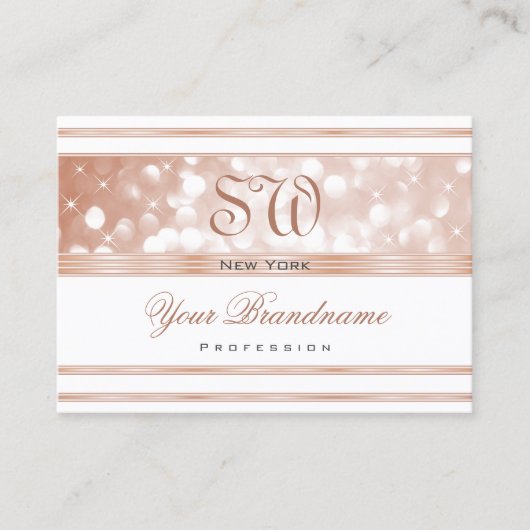 ラグジュアリーホワイトローズ金ゴールドスパークルグリッターモノグラム 名刺 (正面)