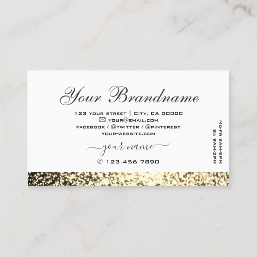 ラグジュアリーホワイト金ゴールドきらめくグリッターウィズダイヤモンド 名刺 (裏面)