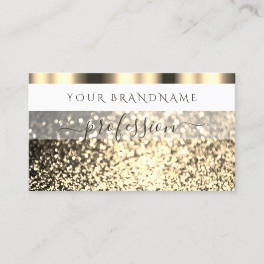 ラグジュアリーホワイト金ゴールドきらめくグリッターグラマラス 名刺 (正面)