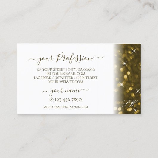 ラグジュアリーホワイト金ゴールドきらめくグリッタースターズモノグラム 名刺 (裏面)