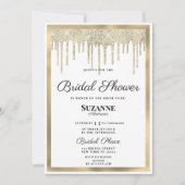 ラグジュアリーホワイト金ゴールドグリッタードリップブライダルシャワー 招待状 (正面)