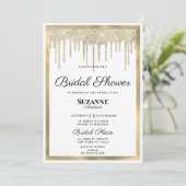 ラグジュアリーホワイト金ゴールドグリッタードリップブライダルシャワー 招待状 (スタンド正面)