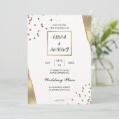 ラグジュアリーホワイト金ゴールドグリッター結婚式招待状 招待状 (スタンド正面)