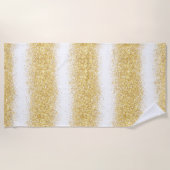 ラグジュアリーホワイト金ゴールドグリッター ビーチタオル (正面)