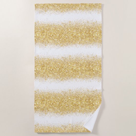 ラグジュアリーホワイト金ゴールドグリッター ビーチタオル (正面)