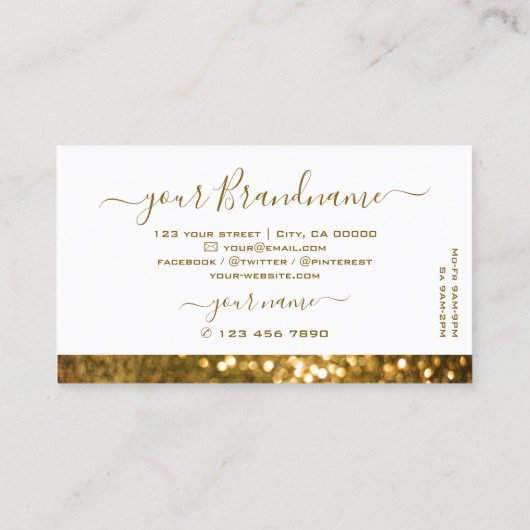 ラグジュアリーホワイト金ゴールドスパークルグリッタースタイリッシュシマリー 名刺 (裏面)