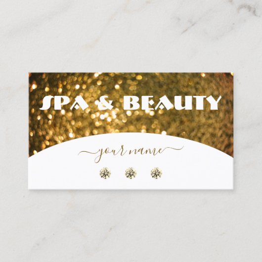 ラグジュアリーホワイト金ゴールドスパークルグリッタースタイリッシュシマリー 名刺 (正面)