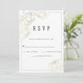 ラグジュアリーホワイト金ゴールドタイポグラフィ牡丹フローラRSVP 招待状 (スタンド正面)