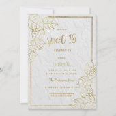 ラグジュアリーホワイト金ゴールドフランスのフローラレーススウィート16 招待状 (正面)