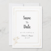 ラグジュアリーホワイト金ゴールドミニマルフローラ保存日付 招待状 (正面)