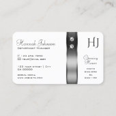 ラグジュアリーホワイト&シルバーデコールダイアモンズモノグラム 名刺 (裏面)