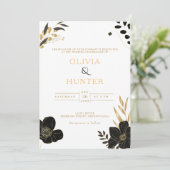 ラグジュアリーホワイト&金ゴールドフローラミニマルエレガント写真 招待状 (スタンド正面)