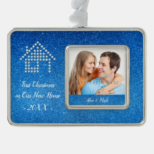 ラグジュアリーホーム|初めてのクリスマスが新しいホーム20XXに シルバープレートフレームオーナメント (正面)
