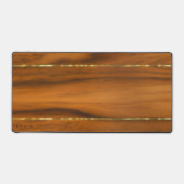 ラグジュアリーマホガニーウッドテクスチャ2金ゴールドアクセント デスクマット (正面)