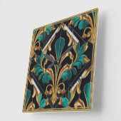 ラグジュアリーマラカイトストーンアールデコフローラ大理石 スクエア壁時計 (傾斜)