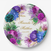 ラグジュアリーマルディグラスピーコック金ゴールド結婚ピーニーズパプ ペーパープレート (正面)