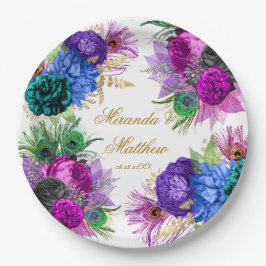 ラグジュアリーマルディグラスピーコック金ゴールド結婚ピーニーズパプ ペーパープレート