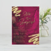 ラグジュアリーマルーンレッド&金ゴールドサプライズバースデーパーティー 招待状 (スタンド正面)