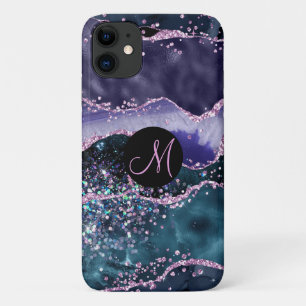 ラグジュアリーマーブルアガテパープルグリッターモノグラム iPhone 11 ケース