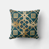 ラグジュアリーマーブルアールデコギリシャ鍵シーグリーン金ゴールド クッション (裏面)