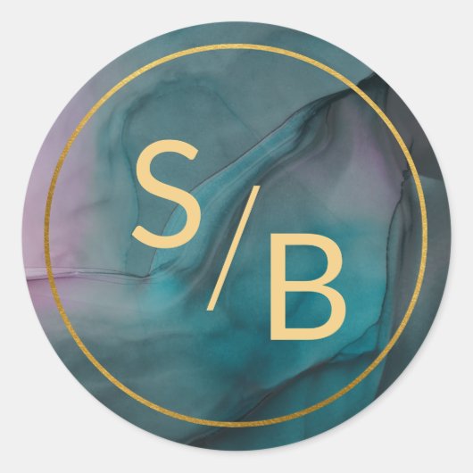 ラグジュアリーマーブルインクウォッシュジュエリートーンとモノグラム ラウンドシール (正面)