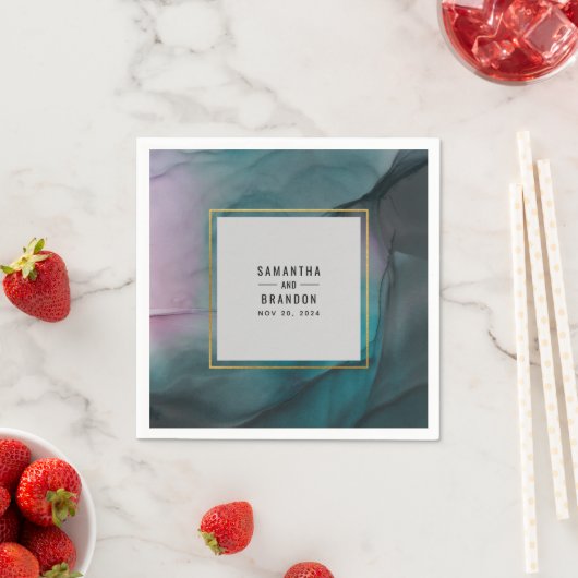 ラグジュアリーマーブルインクウォッシュジュエリートーン結婚ズ スタンダードカクテルナプキン (インサイチュ)