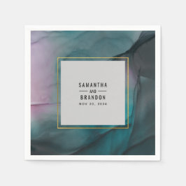 ラグジュアリーマーブルインクウォッシュジュエリートーン結婚ズ スタンダードカクテルナプキン