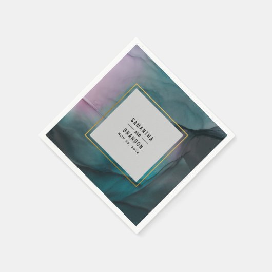 ラグジュアリーマーブルインクウォッシュジュエリートーン結婚ズ スタンダードカクテルナプキン (角)