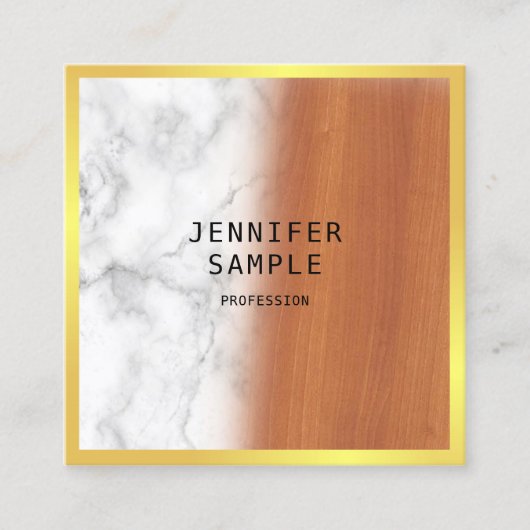 ラグジュアリーマーブルウッドブラックエレガント金ゴールドモダンクール スクエア名刺 (正面)